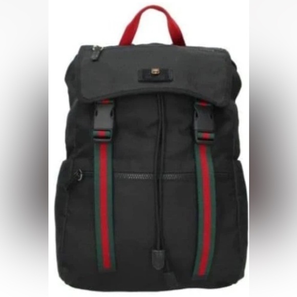 Gucci Black Backpack with Red and Green Stripes - Picture 2 of 6